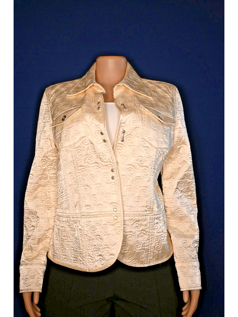 I.e. Petite Jacket Blazer Womens PM White Quilted Satin Lined Classic size M